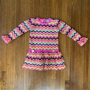 Hartstrings 24 Months Long Sleeve Drop Waist Multicolored Chevron Sweater Dress